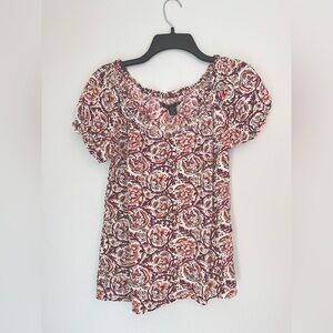 Lucky Brand Paisley V Neck Short Sleeve Top - Size XS
